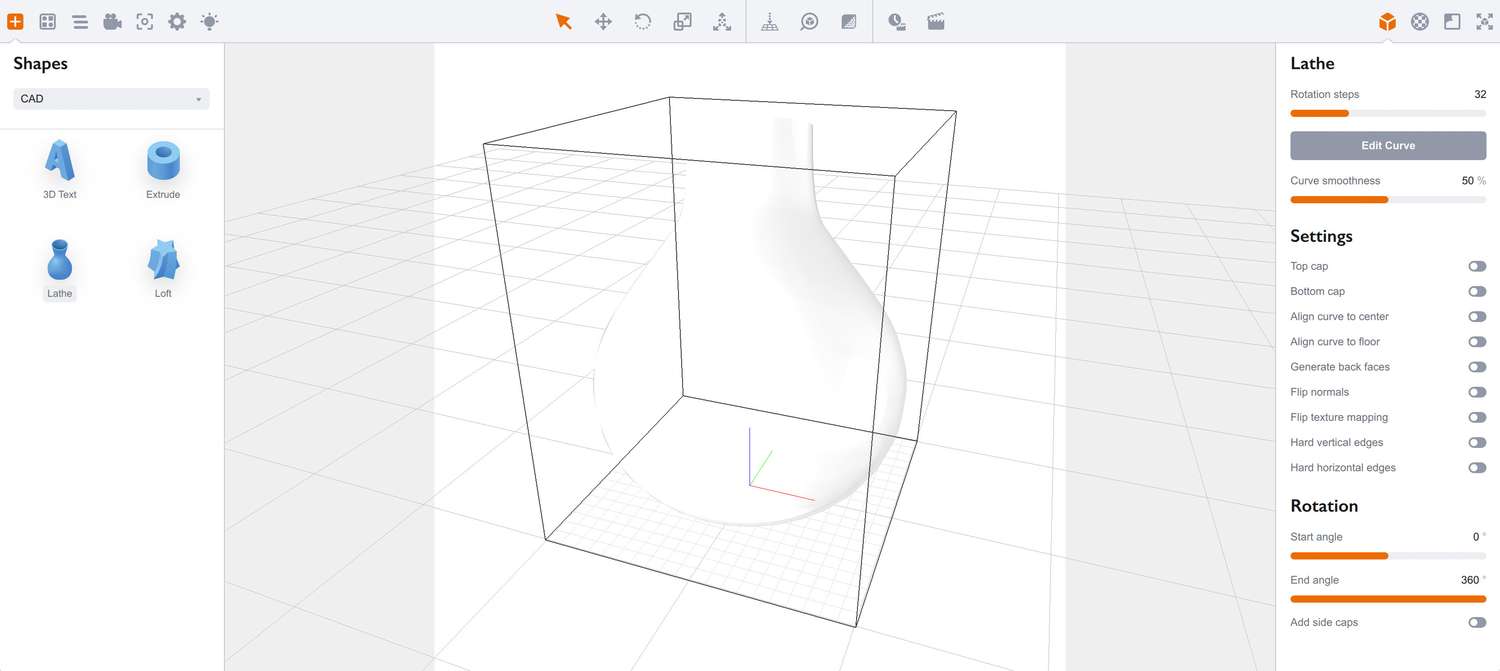 3D model created from the curve