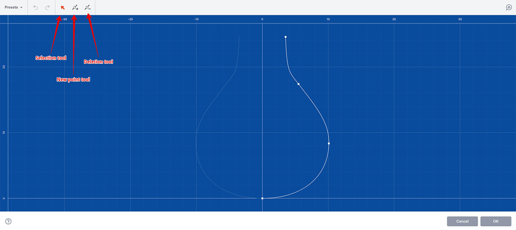 Editing curve in Boxshot lathe editor
