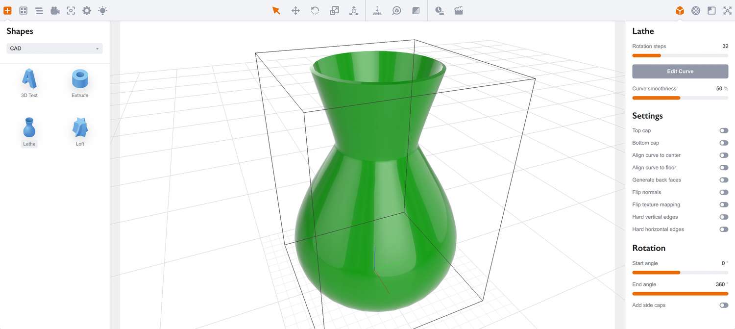 Lathe object parameters on the right