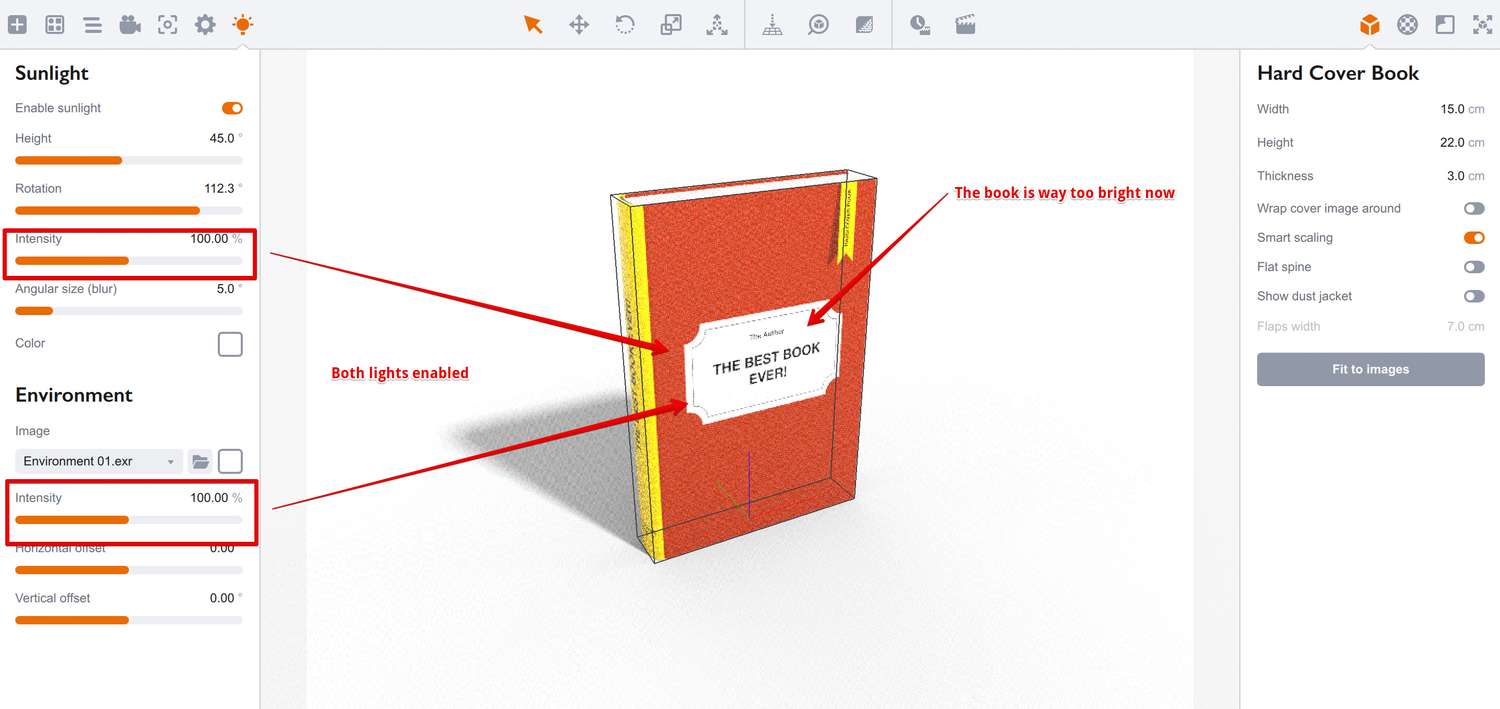 Enabling both light sources may make the scene too bright