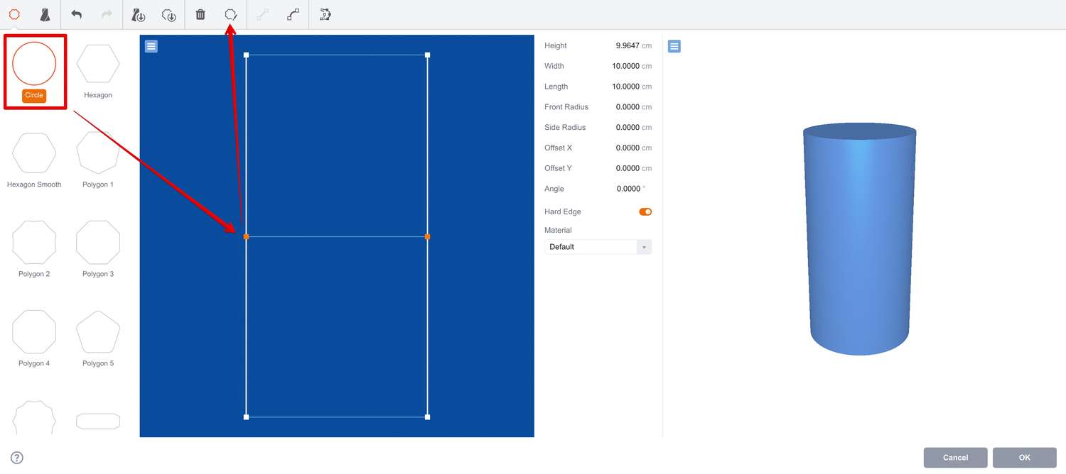 Adding a circle shape to the loft object
