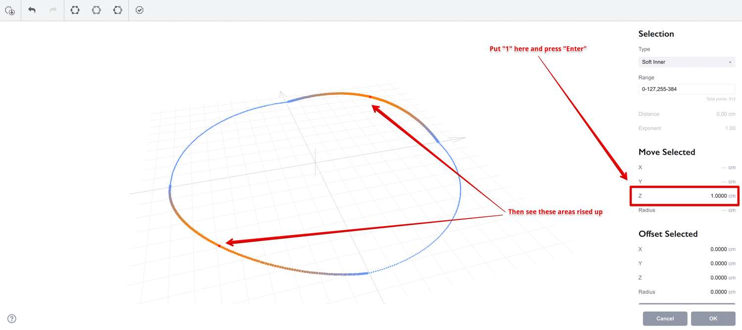 Moving the selected vertices up