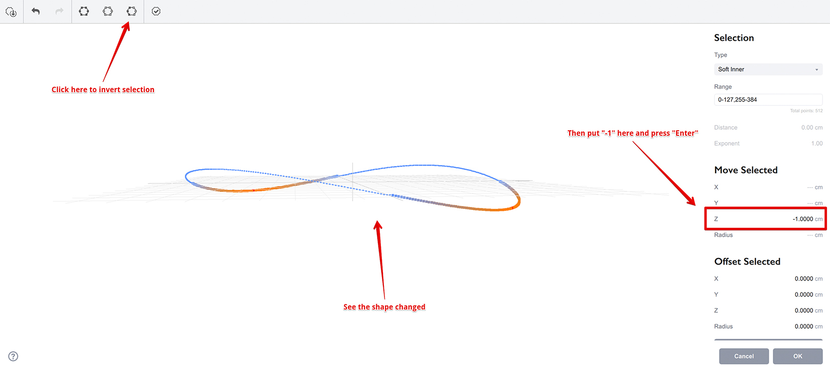 Inverting selection and moving the selected vertices down