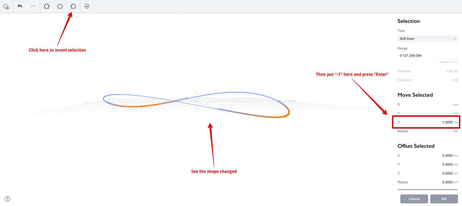 Inverting selection and moving the selected vertices down