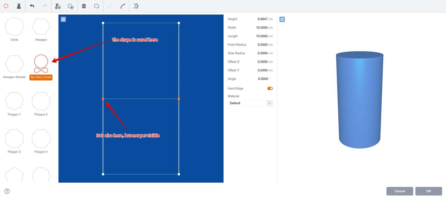 The new shape in the loft editor