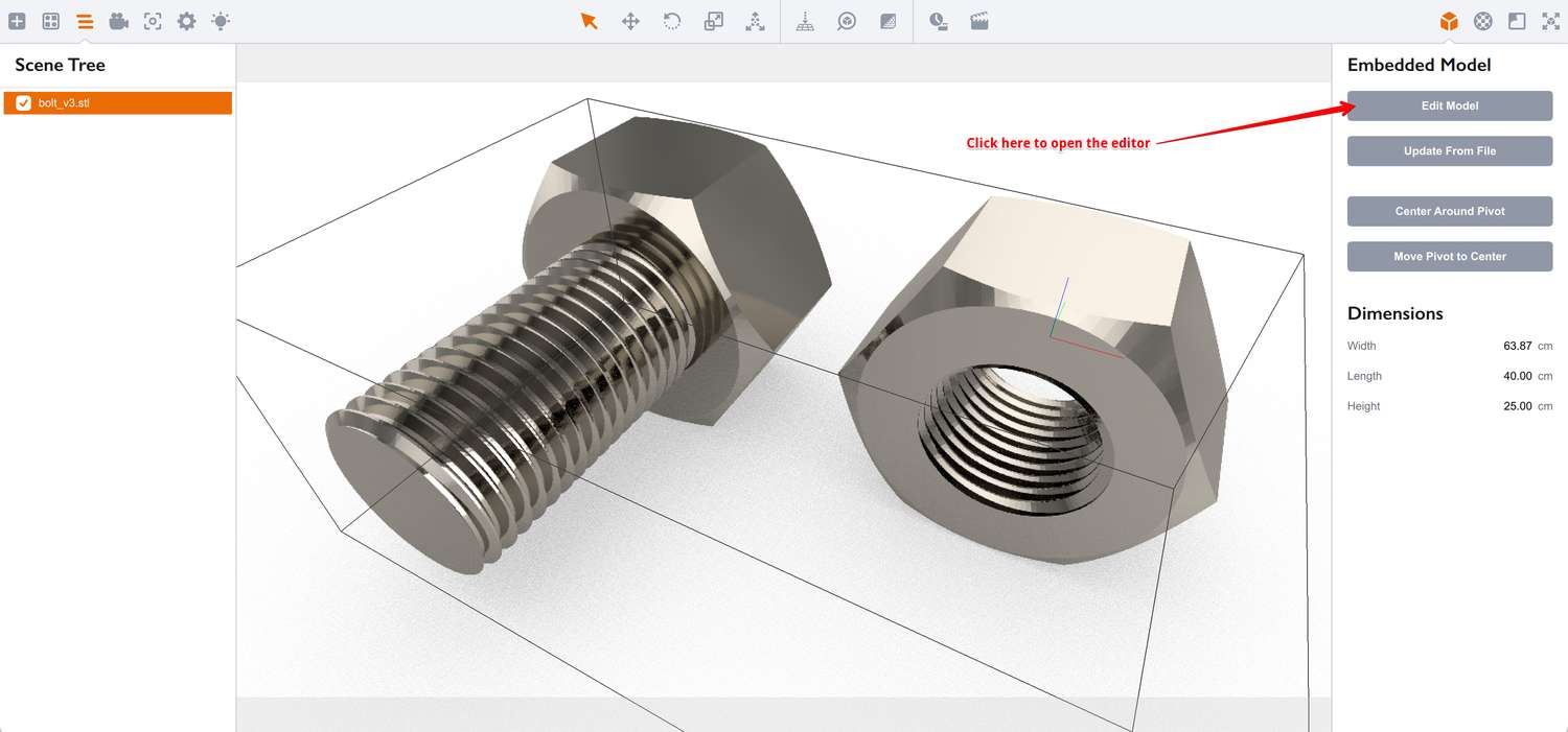 Edit model button for embedded models in Boxshot