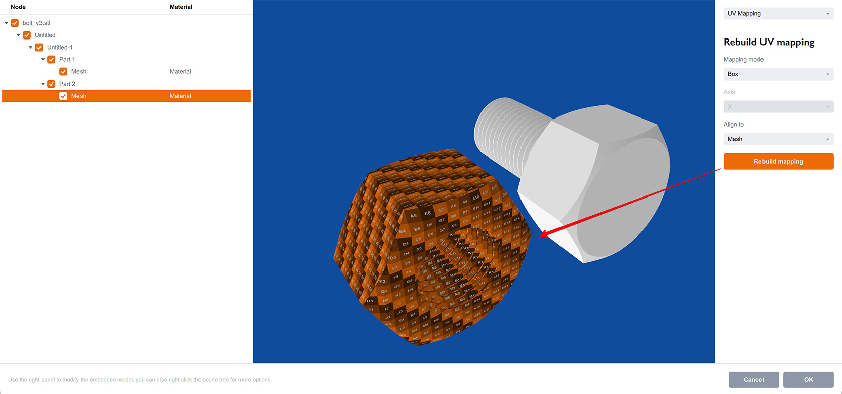 Re-building UV mapping in the model editor