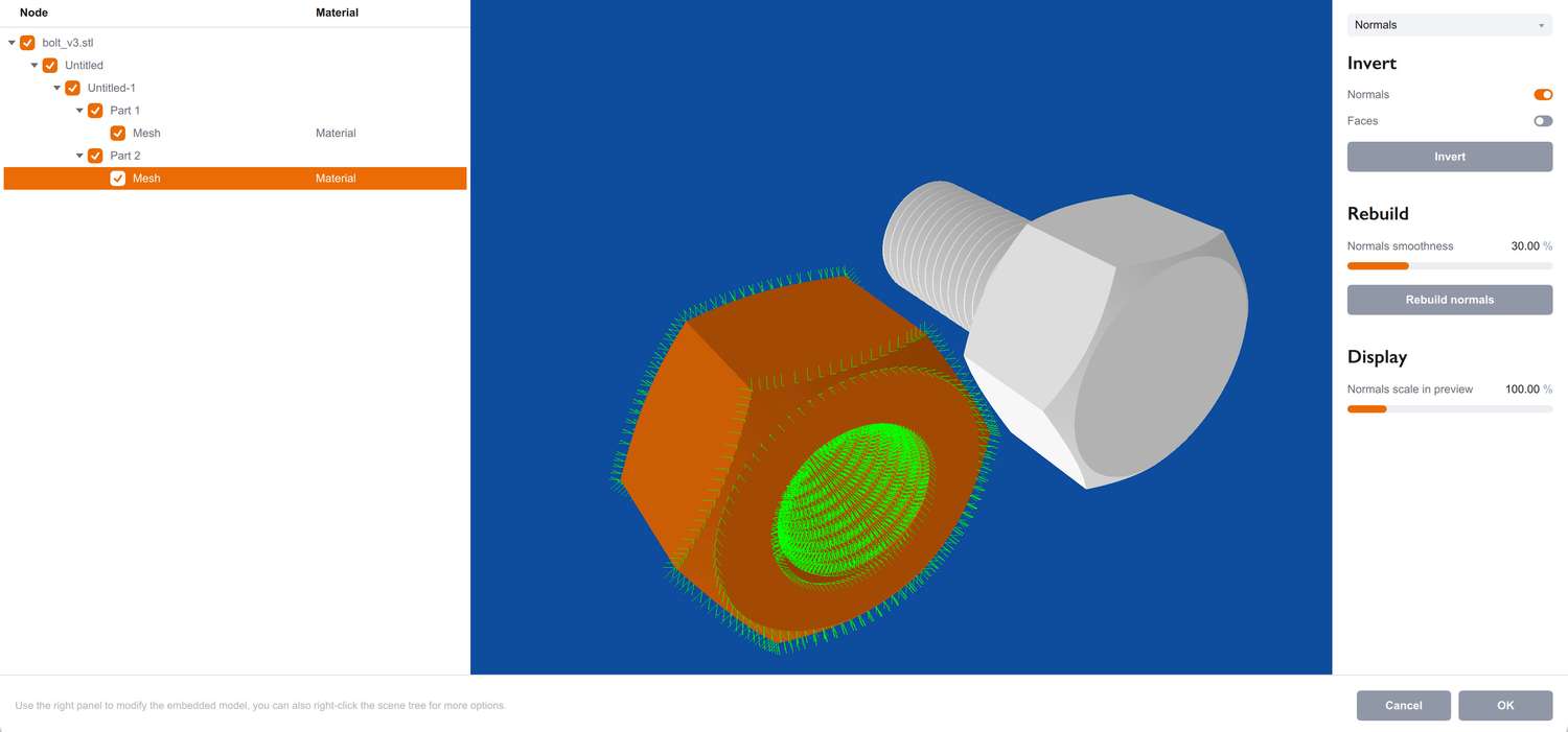 Normals editing mode in the model editor