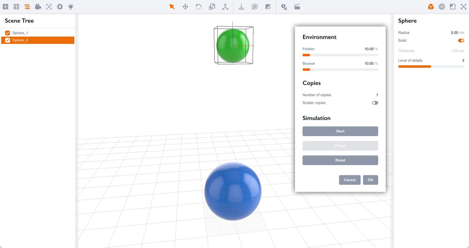 Physics tool window in Boxshot