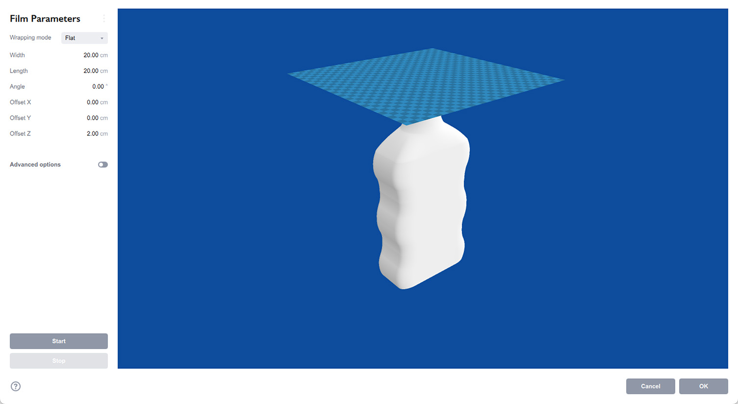 Flat wrapping mode in Shrink wrap simulator