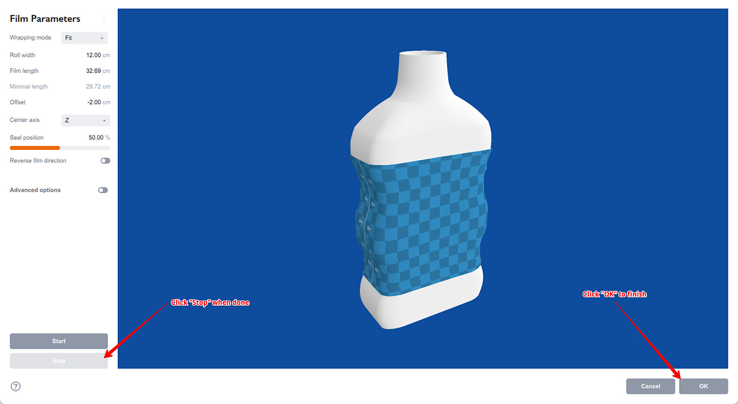 Adding shrink film object to the scene in Boxshot