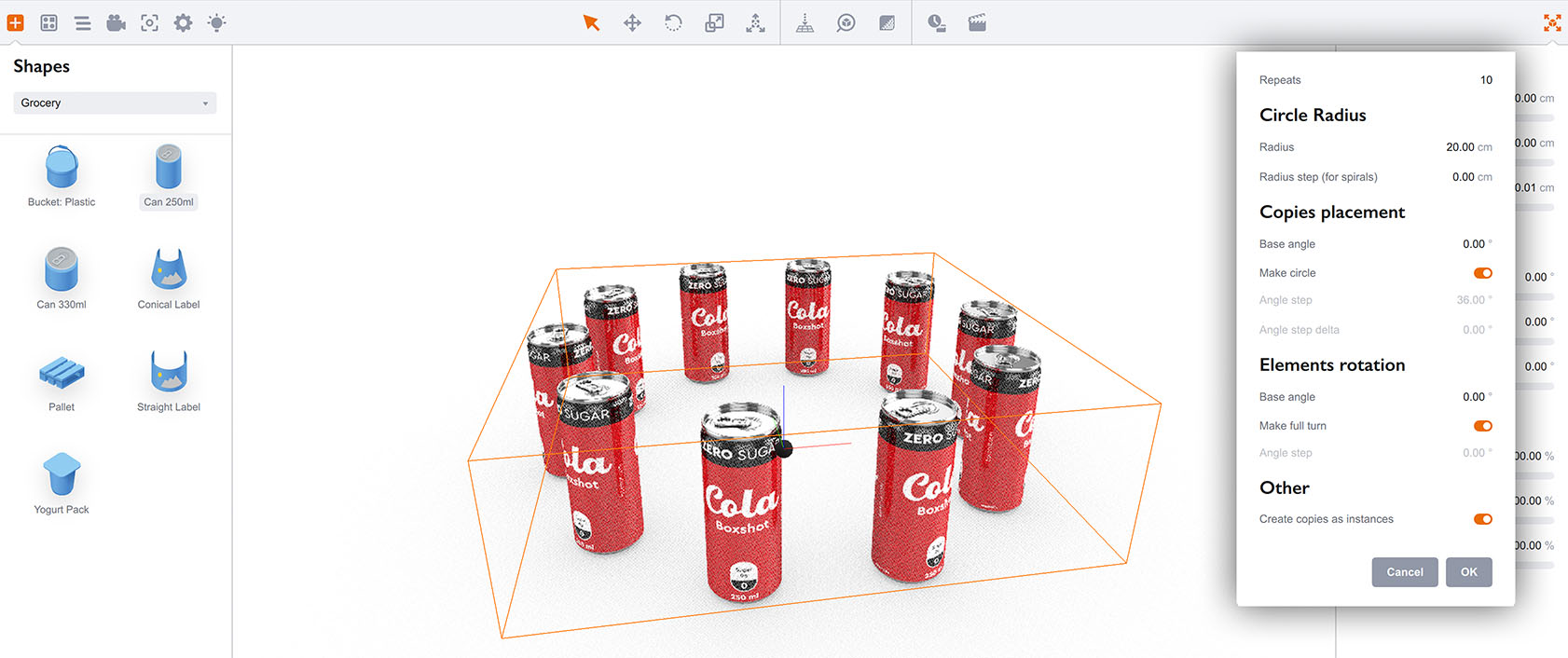 Circular Step and Repeat tool user interface