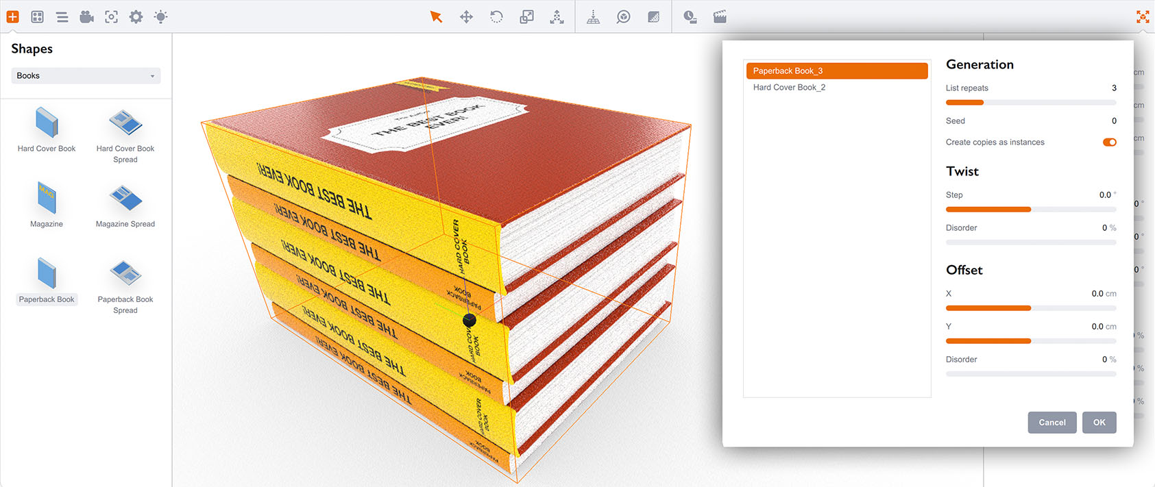 Boxshot Stack tool user interface