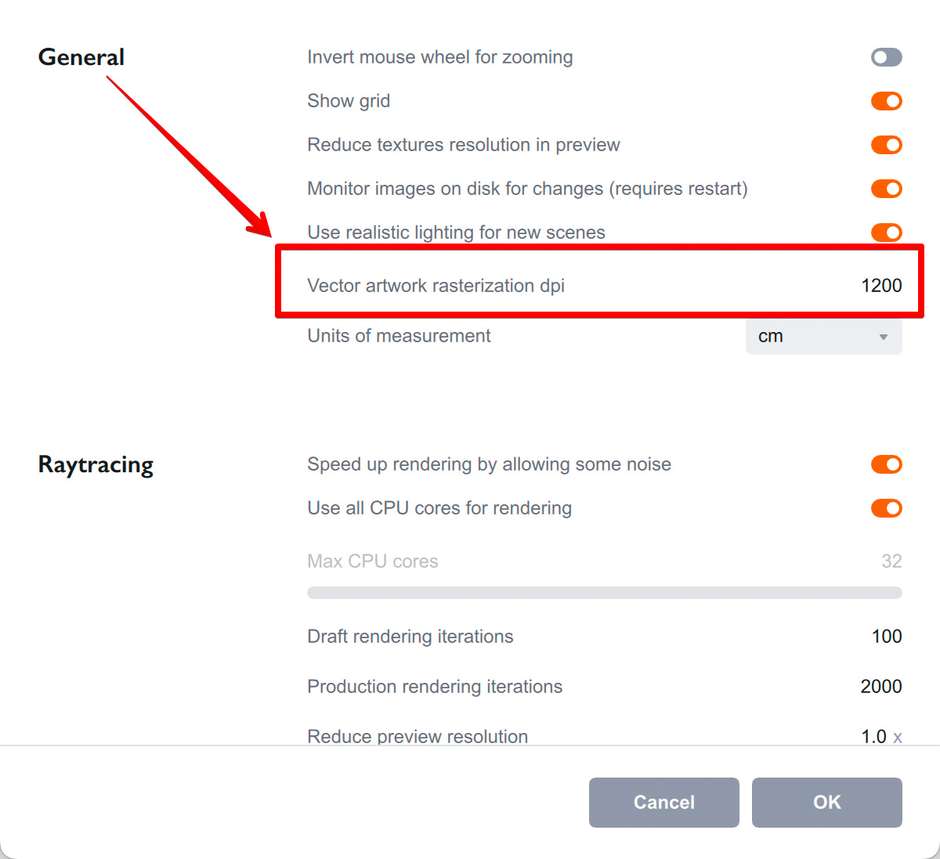 Changing the default vector rasterization DPI in Boxshot