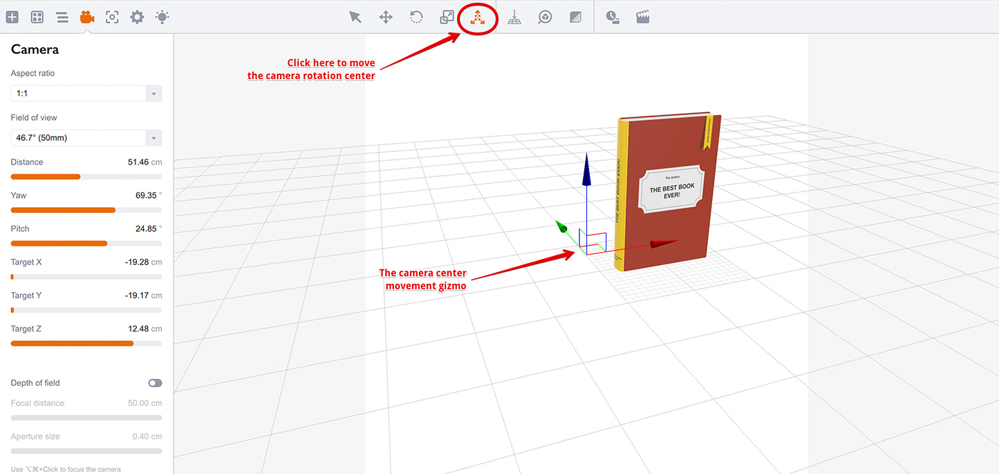 Moving the Camera Center in Boxshot