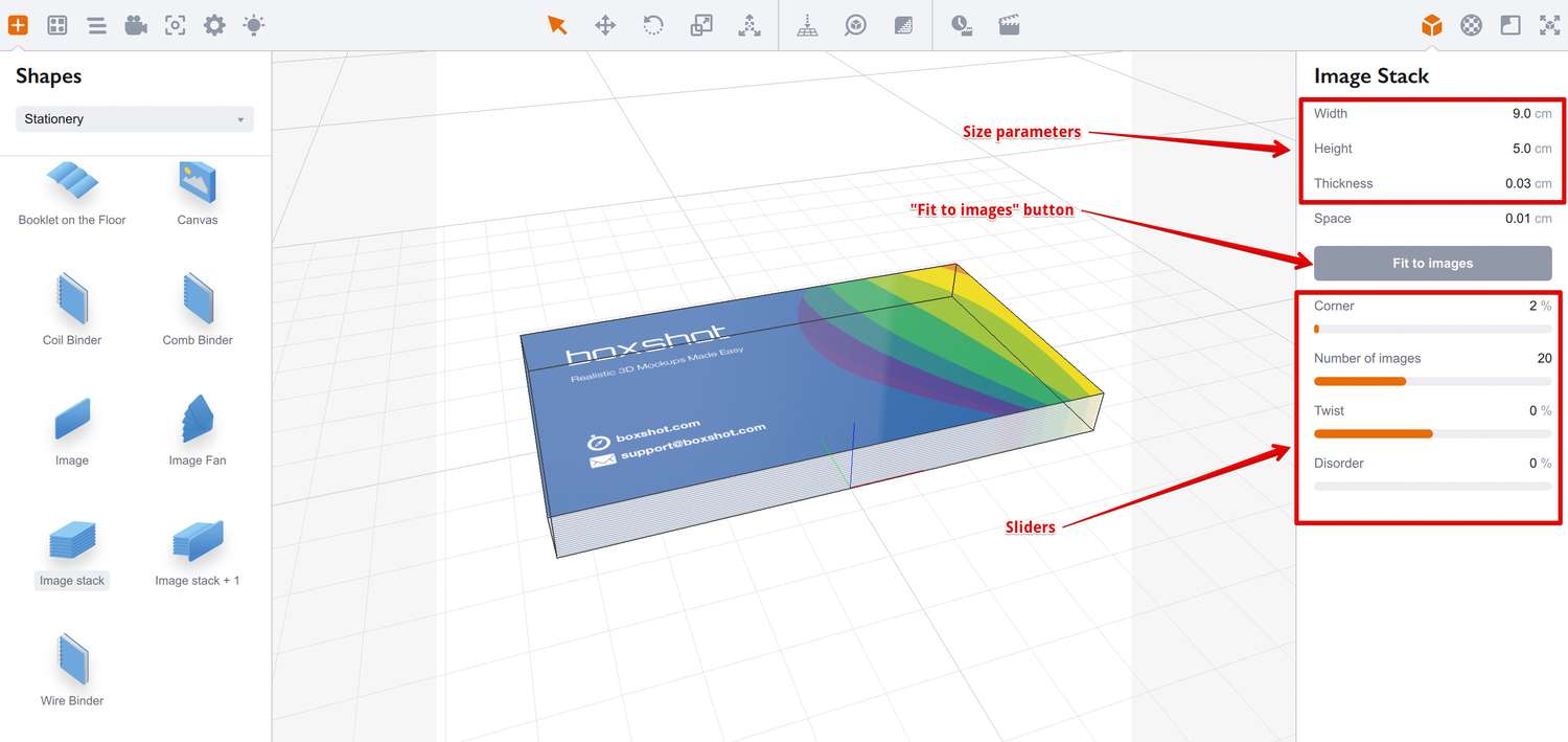 Boxshot shape properties panel