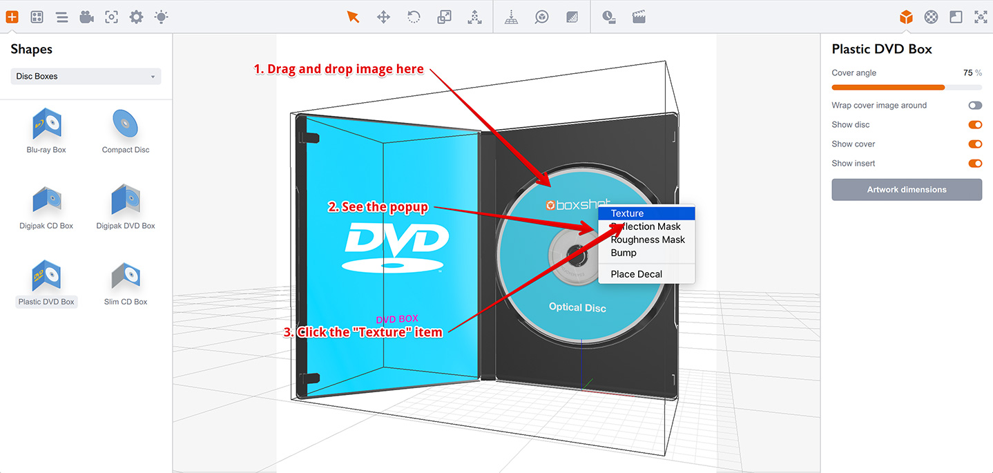 Dropping an image onto the shape in Boxshot