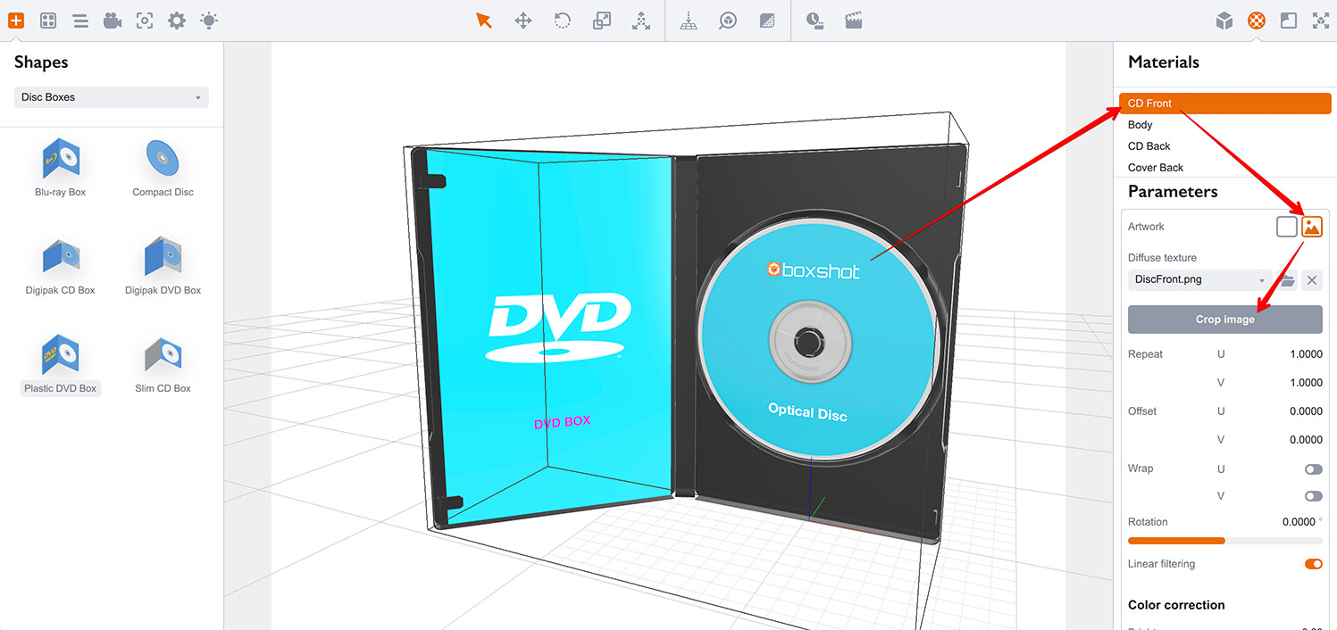 Locating the crop button in Boxshot