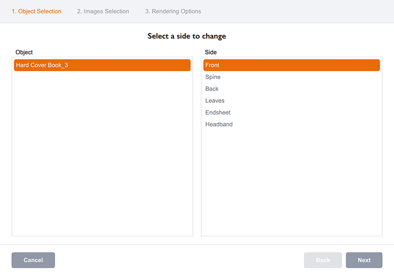 Side selection window in Boxshot batch rendering tool