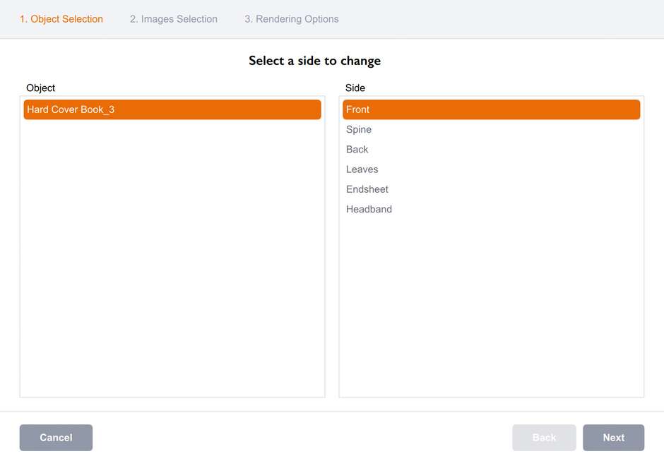 Side selection window in Boxshot batch rendering tool