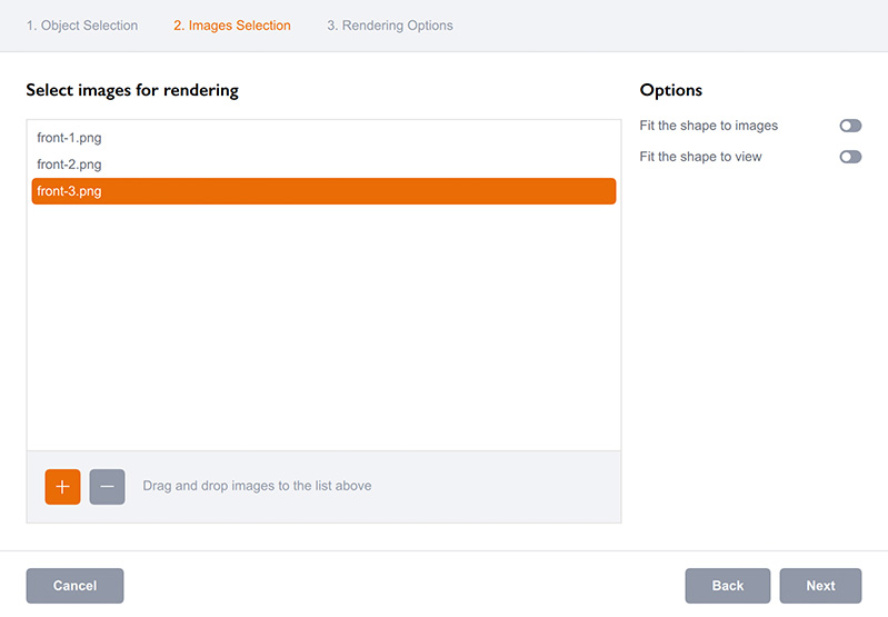 Selecting images for batch-render in Boxshot