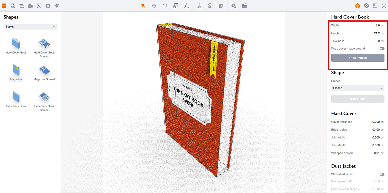 Book dimensions parameters