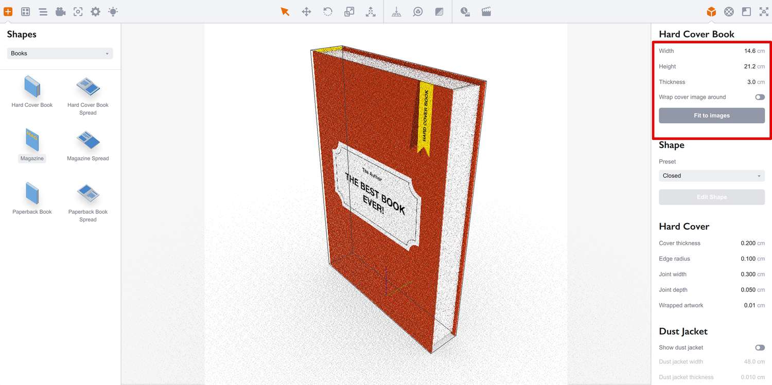 Book dimensions parameters