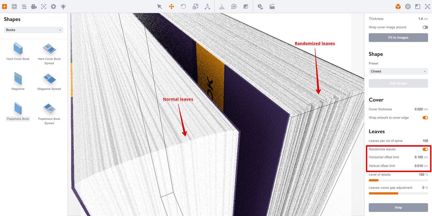 Randomized leaves in Boxshot books