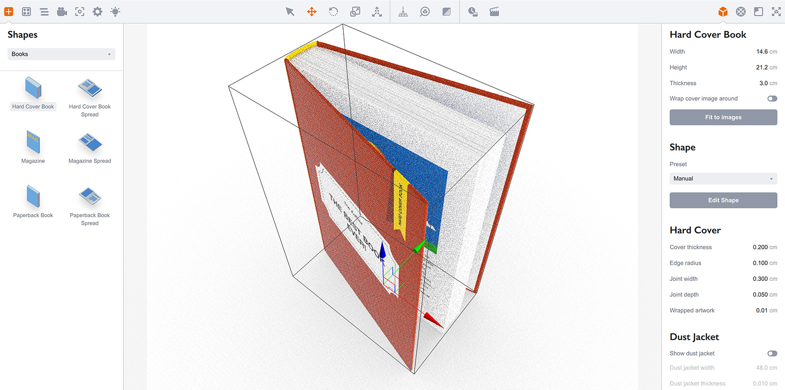 Hard cover book with both panels open made in Boxshot