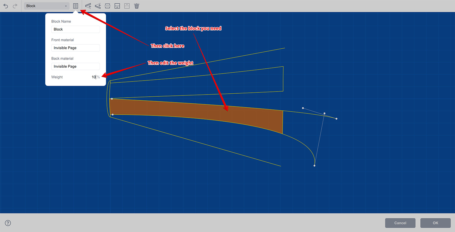 Editing block weights in Boxshot book editor
