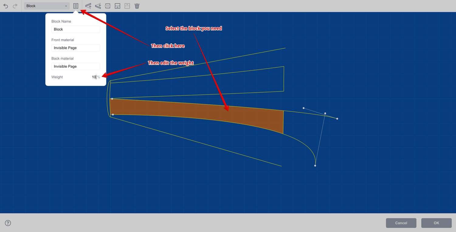 Editing block weights in Boxshot book editor