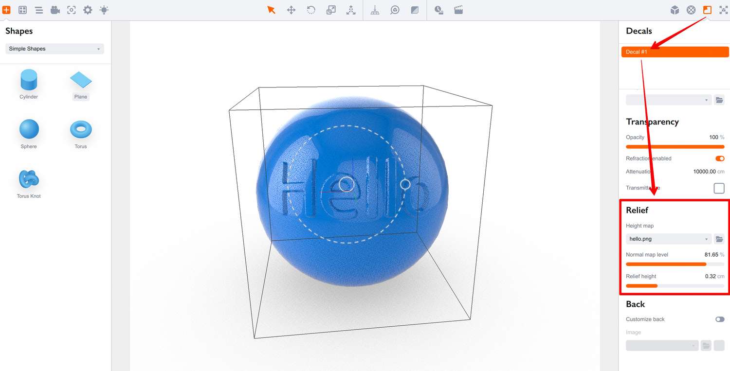Adjusting bump properties of the decal