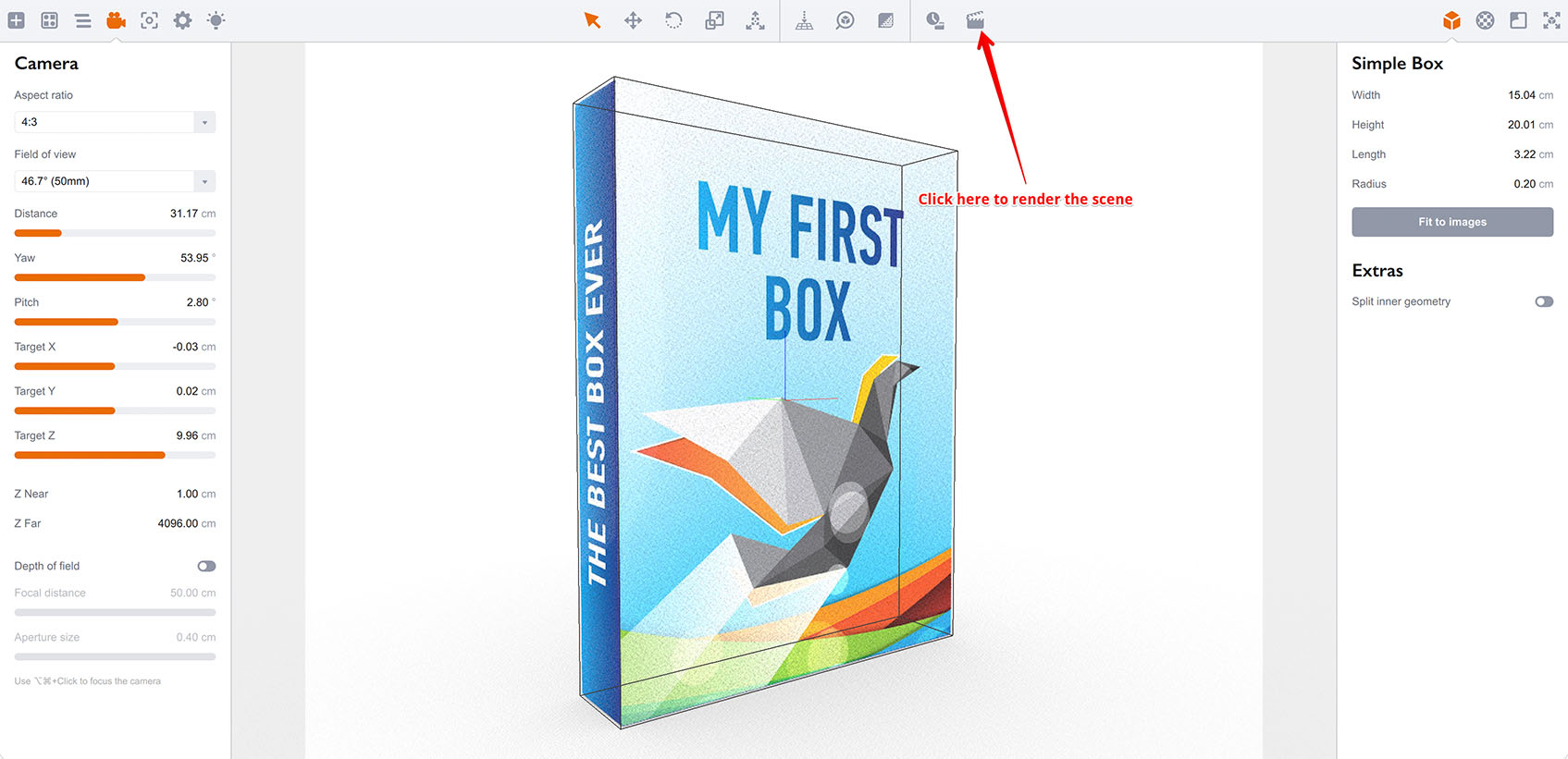 Switching to rendering mode in Boxshot