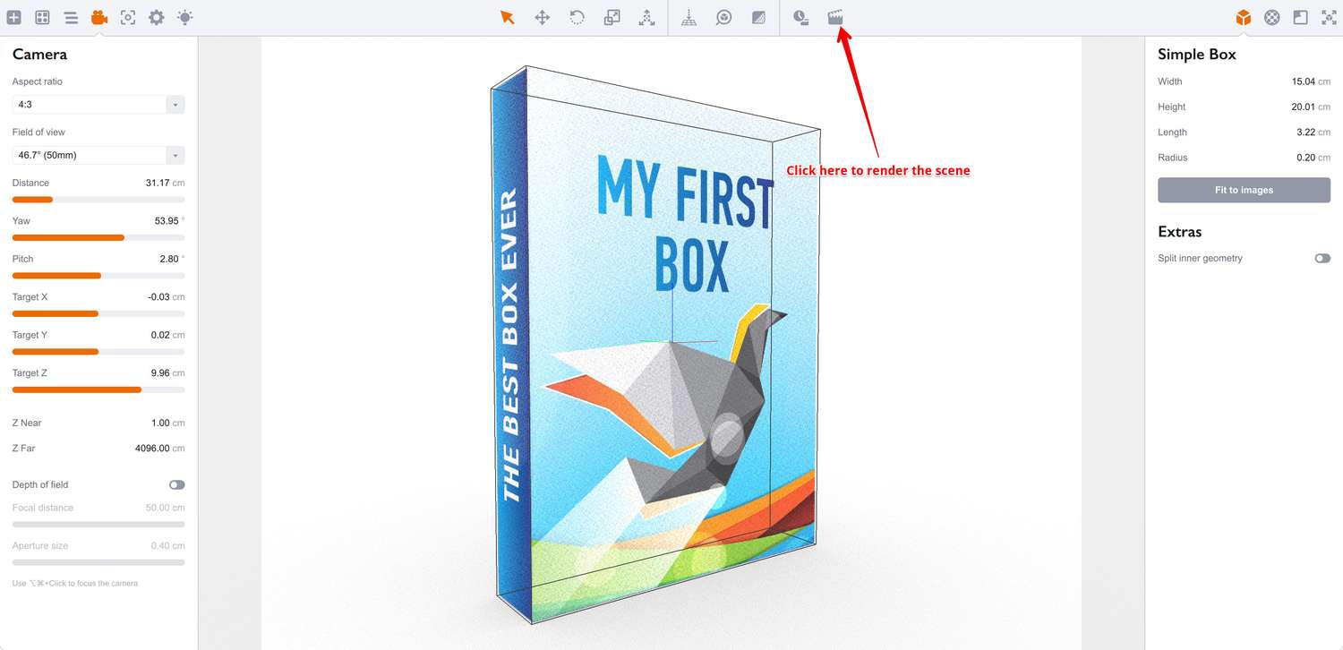 Switching to rendering mode in Boxshot