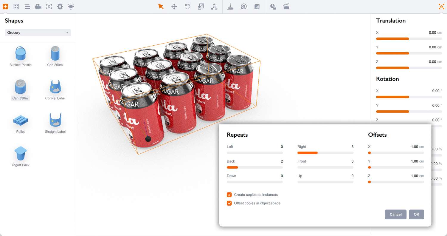 Multiple cans created with step and repeat tool