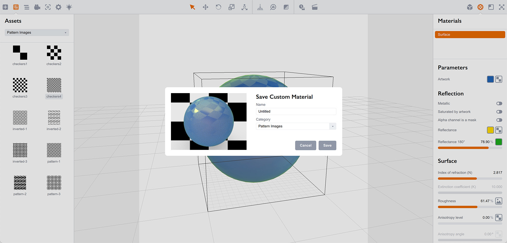Saving custom material to the Assets panel in Boxshot