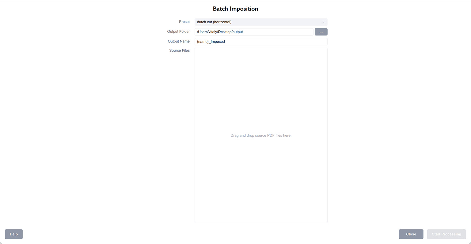 Batch imposition interface