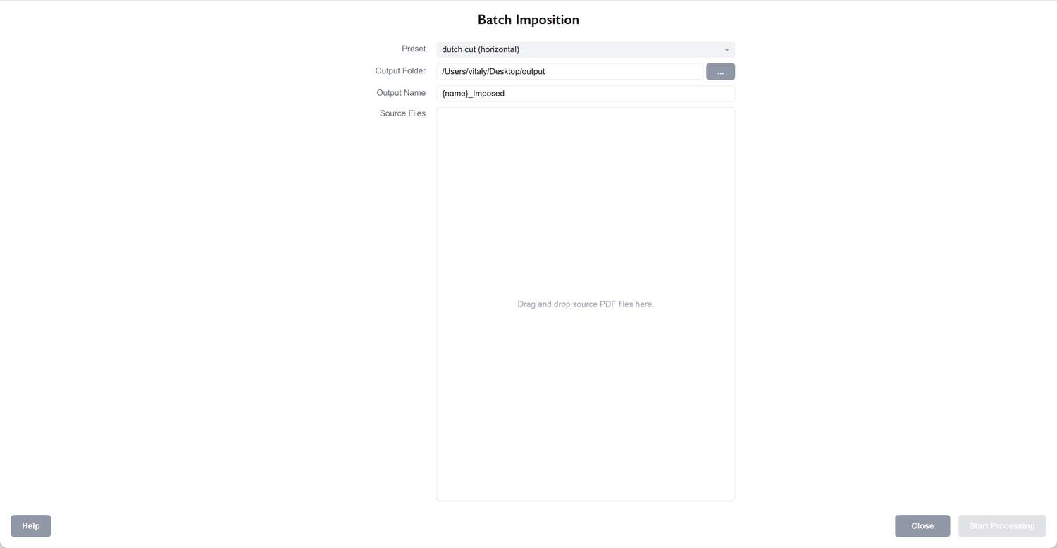 Batch imposition interface