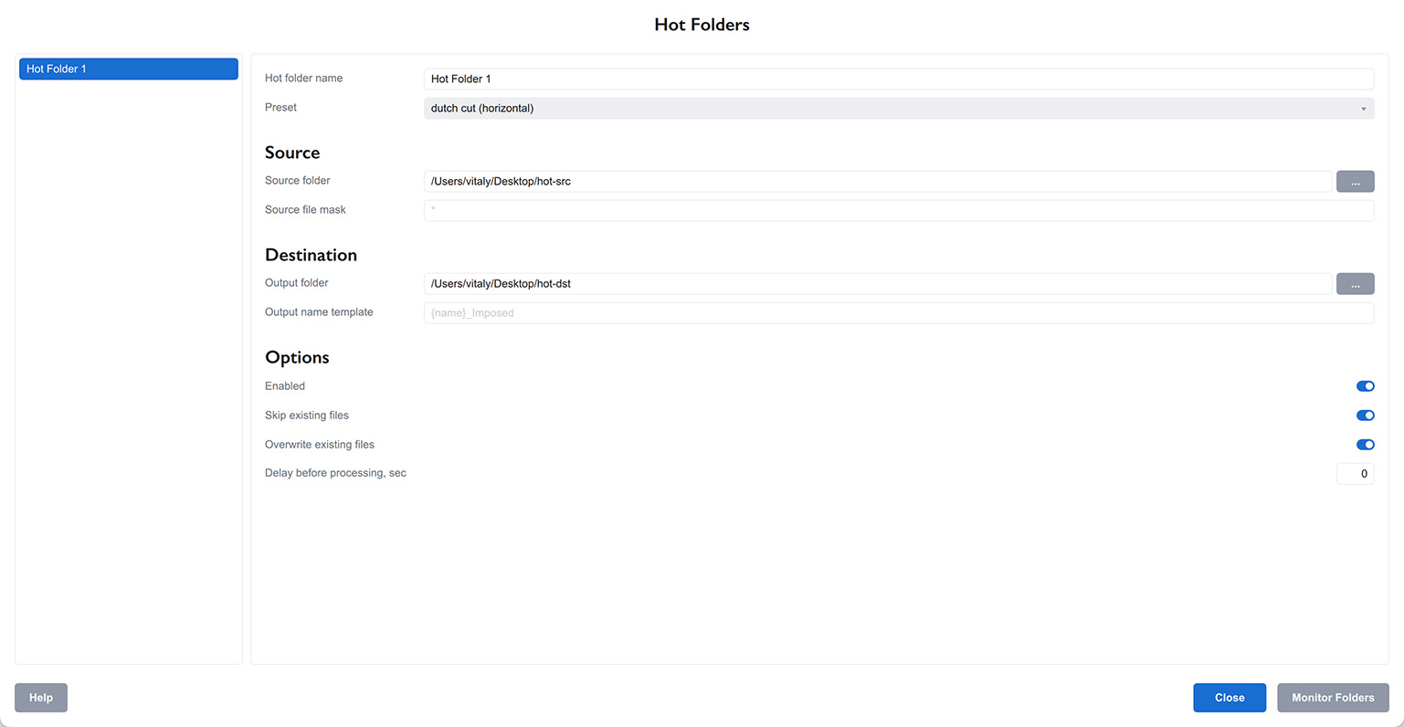 Hot folder created in Imposition Wizard