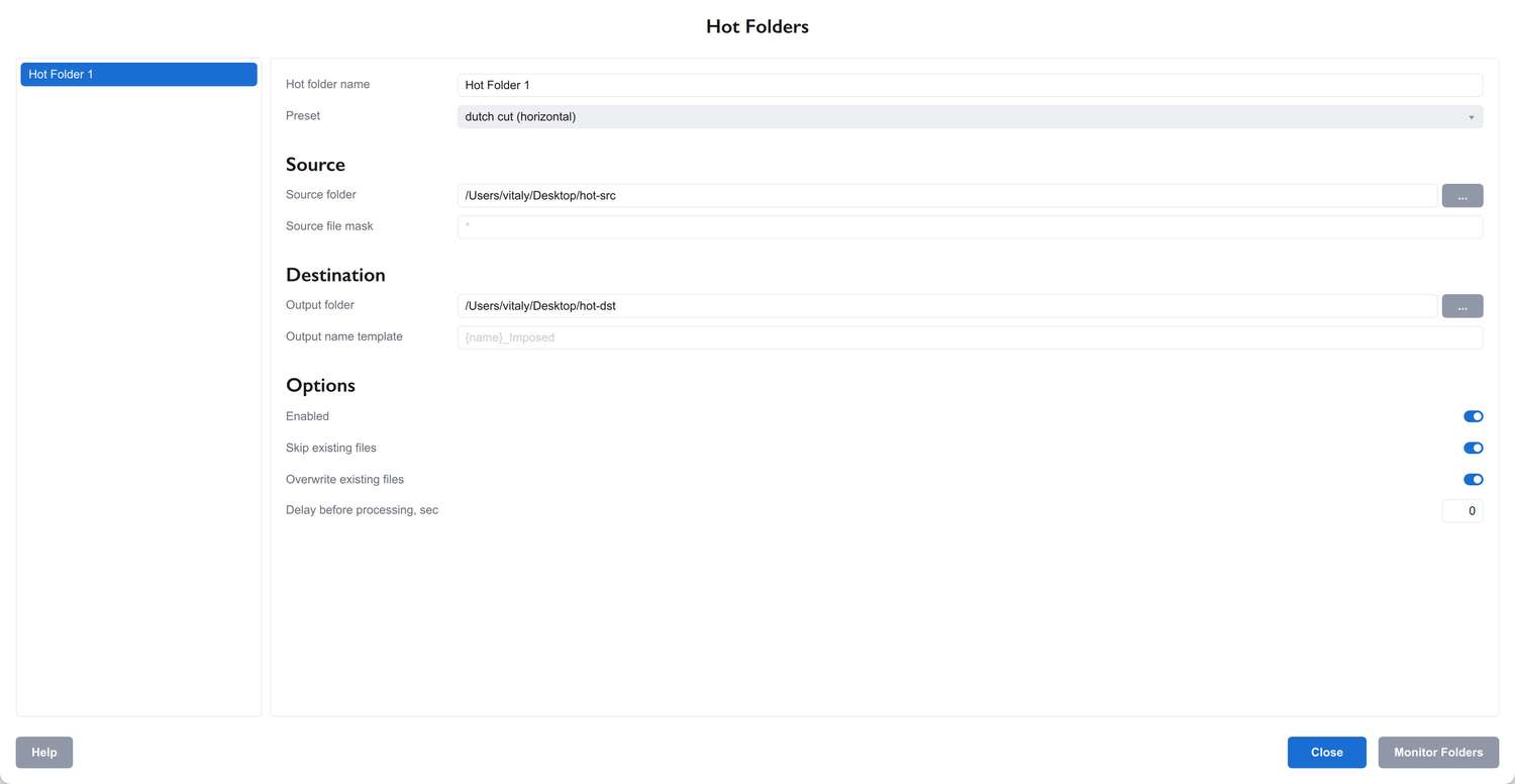 Hot folder created in Imposition Wizard