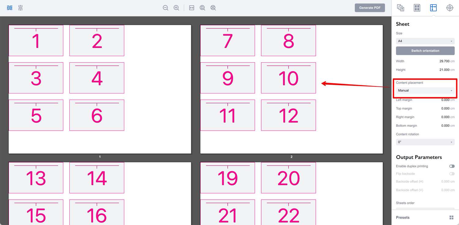 Manual pages grid position in Imposition Wizard