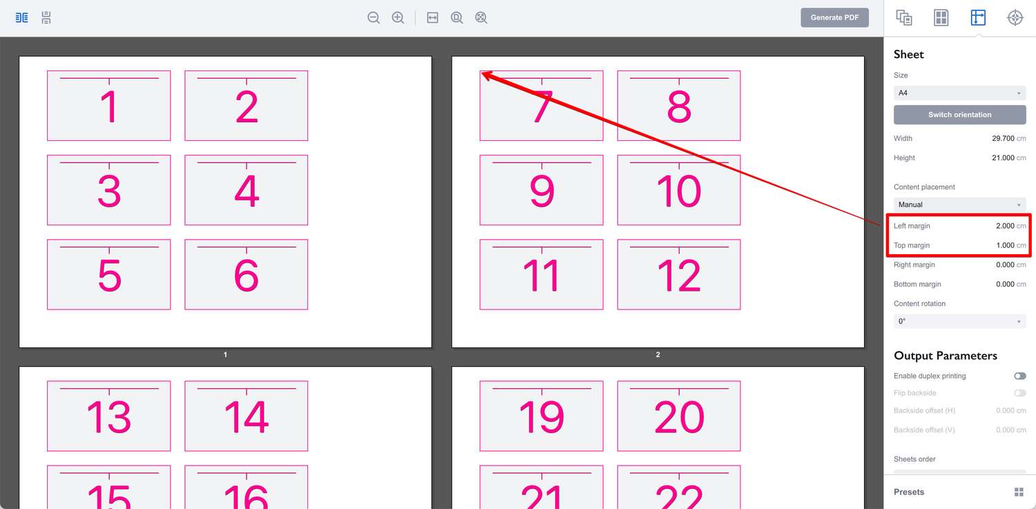 Manual pages grid position in Imposition Wizard