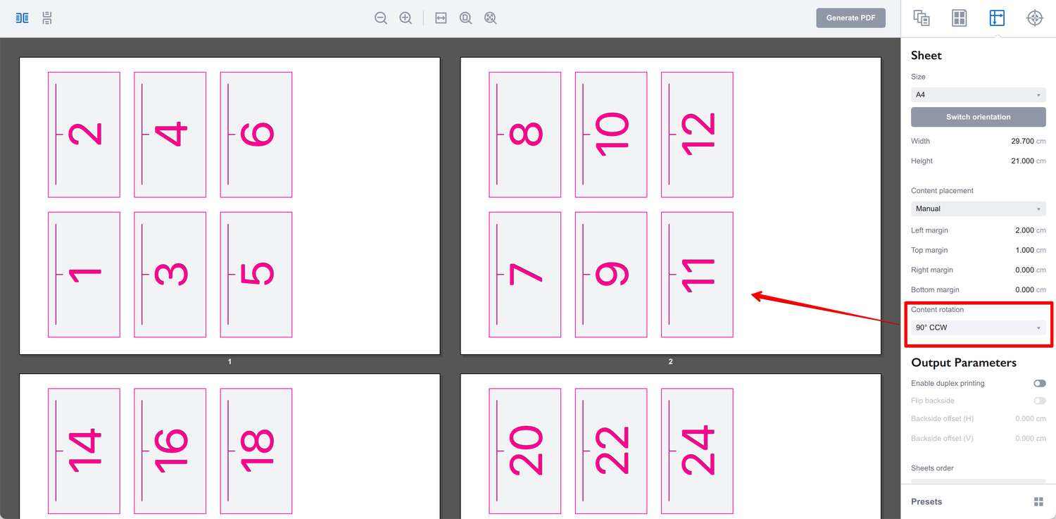 Rotating pages grid in Imposition Wizard