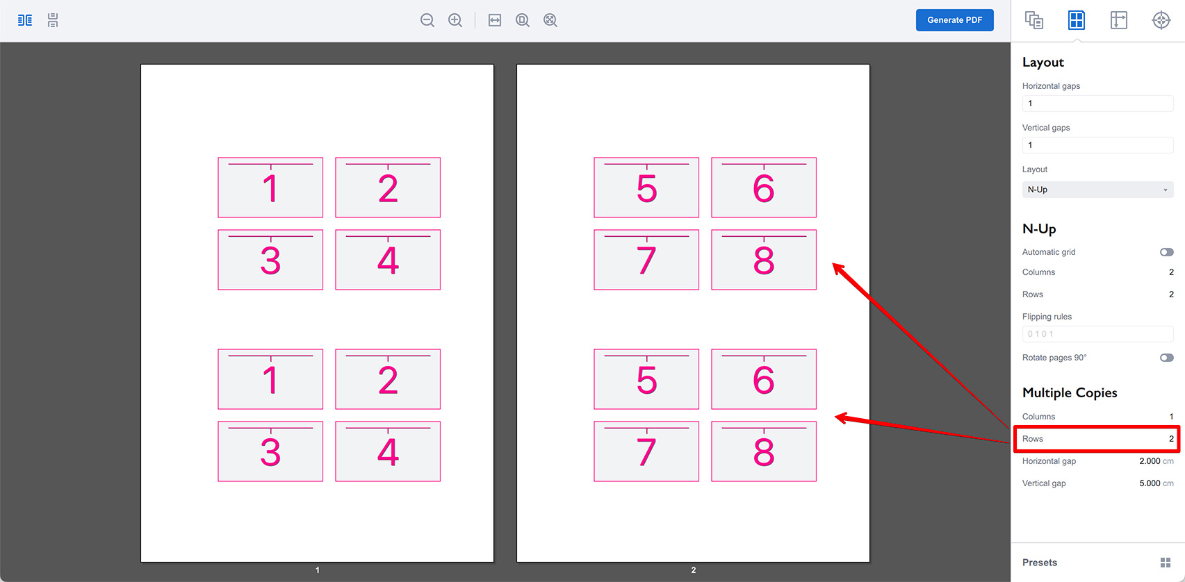 Two copies of pages grid on the sheet