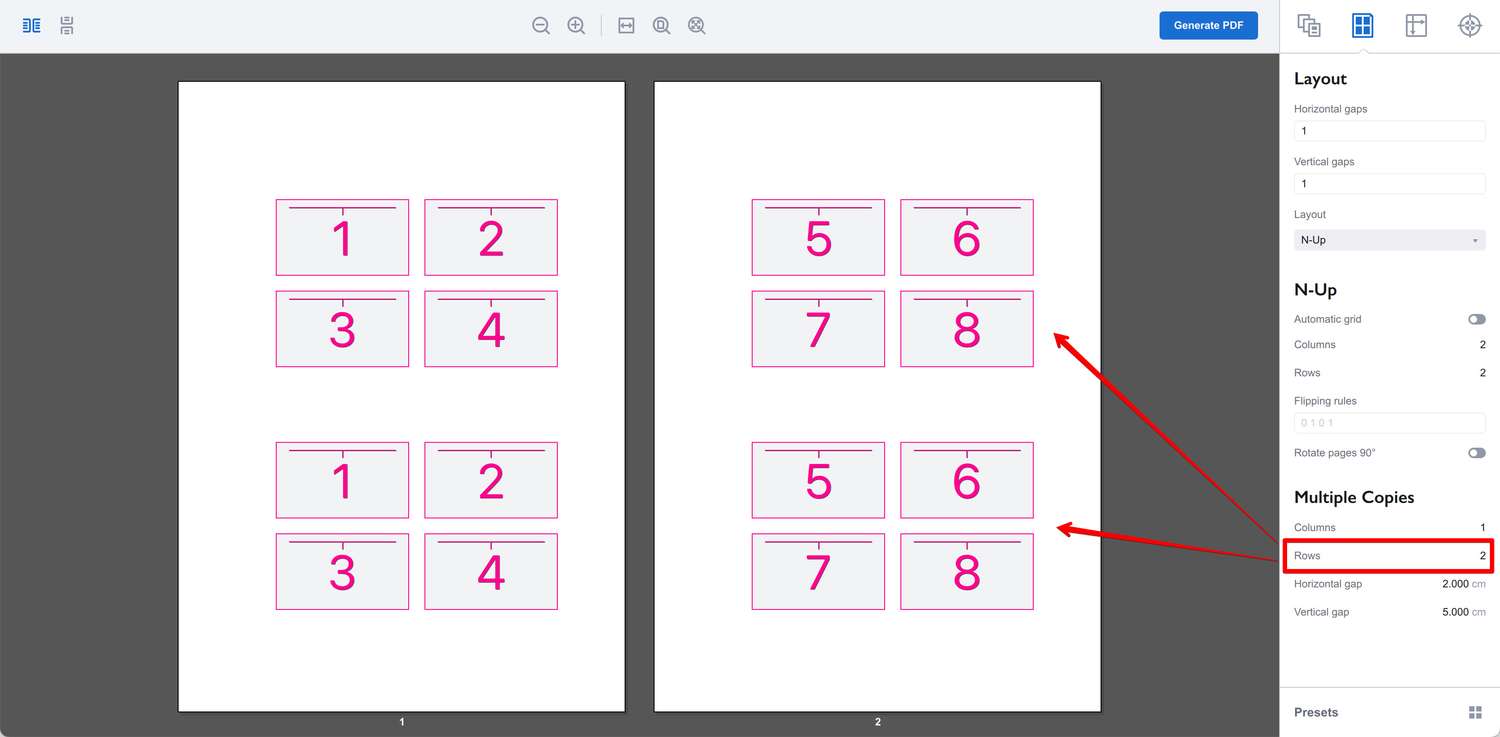 Two copies of pages grid on the sheet