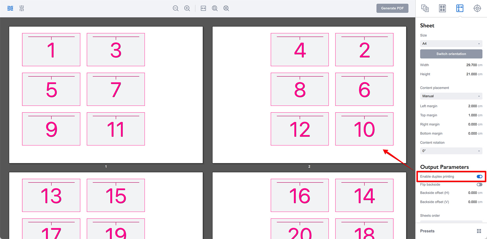 Manual pages grid position and duplex printing in Imposition Wizard