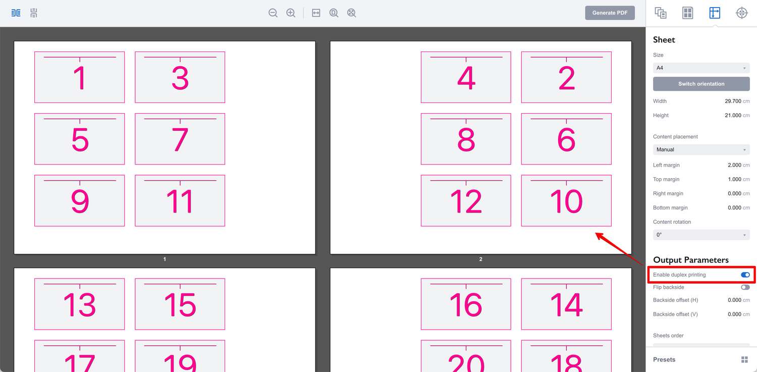 Manual pages grid position and duplex printing in Imposition Wizard
