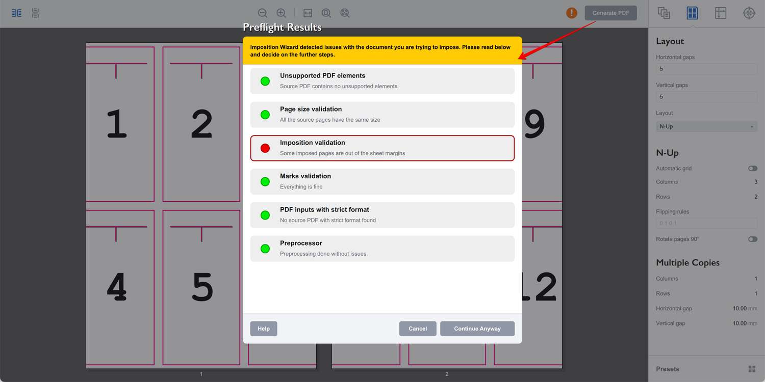 Preflight tool pops up before you impose
