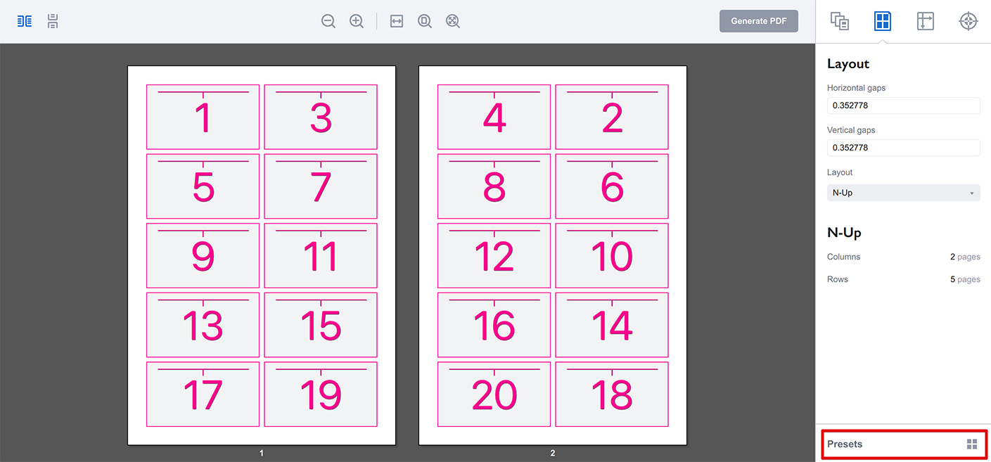 Presets button in Imposition Wizard