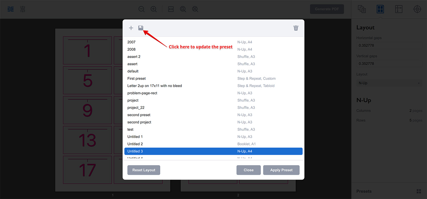 Updating presets in Imposition Wizard